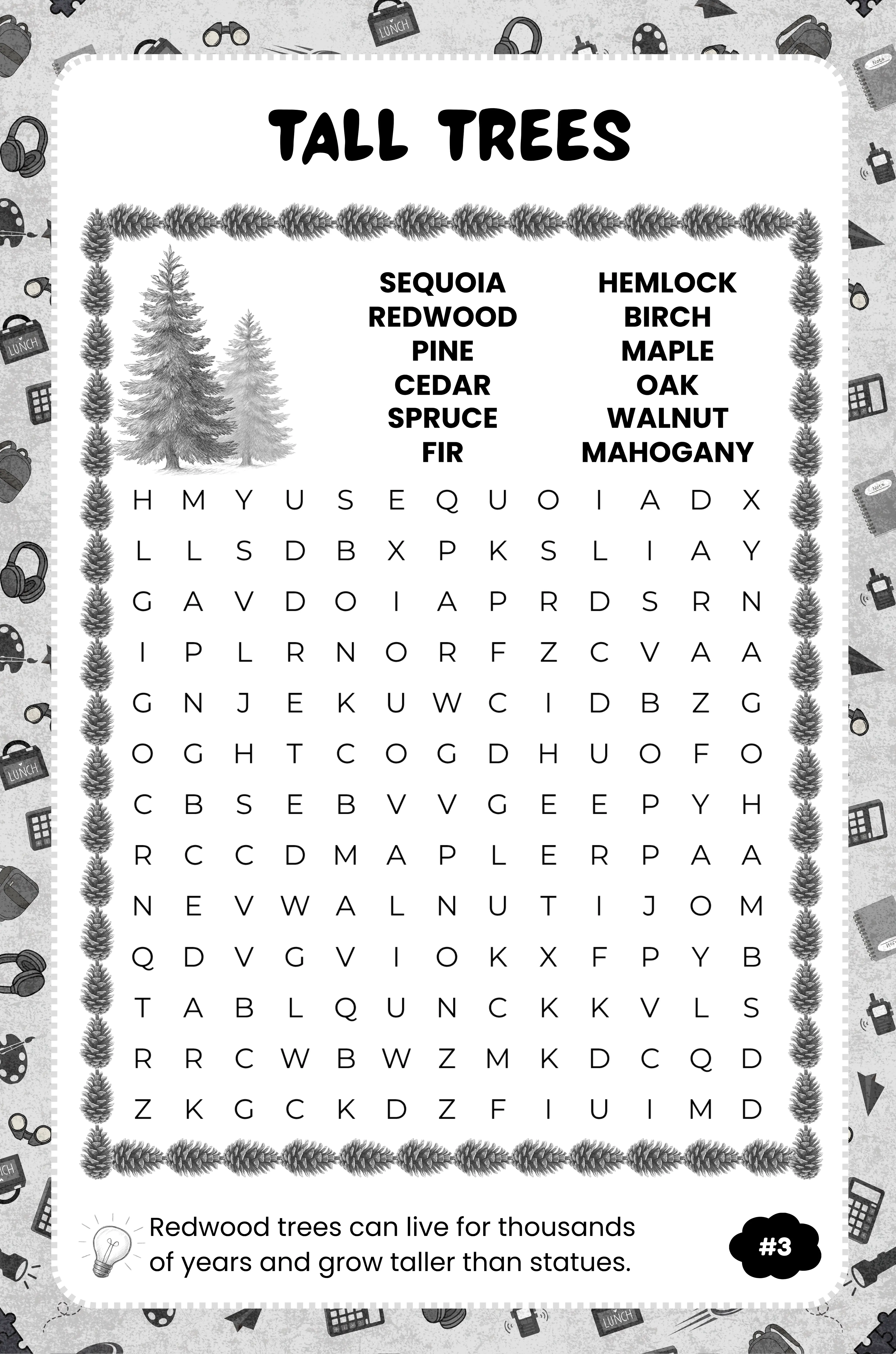 Tall Trees word search sample page